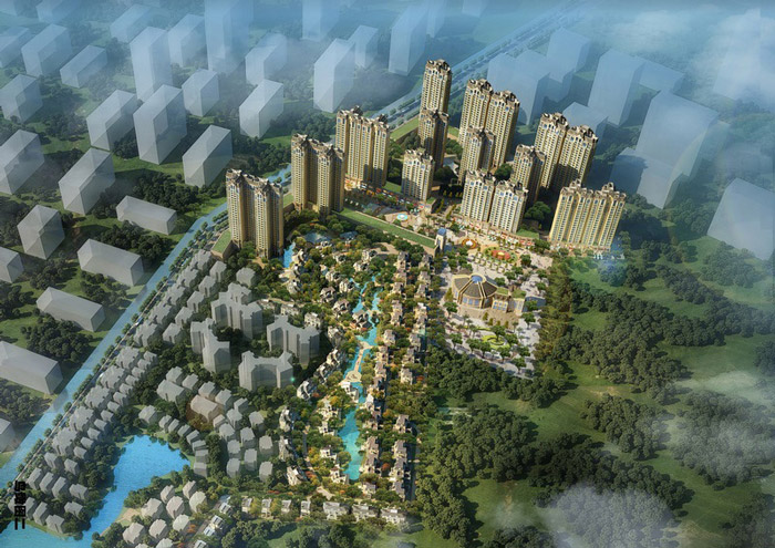常平玫瑰花园商业住宅楼规划设计鸟瞰图 常平玫瑰花园商业住宅楼规划设计鸟瞰图